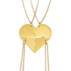 Chaîne ajustable en plaqué or 18 carats avec pendentif en forme de 4 cœurs en forme de puzzle Bestfriend Diy Name Necklace Bijoux en acier inoxydable - Product Image 1