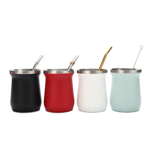 8oz Yerba Cup Double-walled Mate Cup With Straw Stainless Steel Yerba Mate Set With Bombilla Yerba Mate