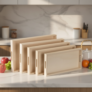 Plateaux gigognes carrés en bambou personnalisables, forme rectangulaire, multifonctionnels pour la cuisine et la salle <span class=keywords><strong>de</strong></span> bain, avec poignées découpées - Product Image 5