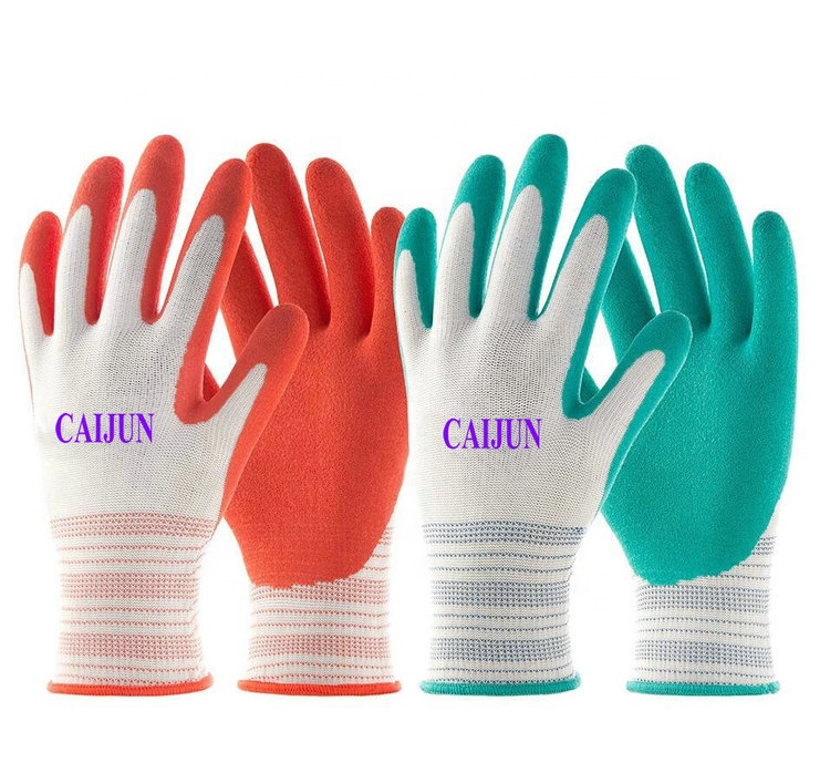 Guantes de jardinería con revestimiento de goma para mujer, manoplas protectoras de trabajo para exteriores, talla media, color rojo y verde