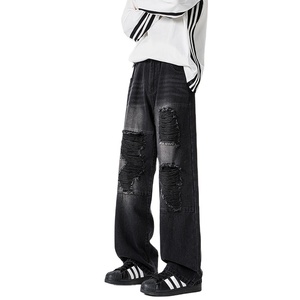 <span class=keywords><strong>Jeans</strong></span> Americanos de Mezclilla con Agujeros para <span class=keywords><strong>Hombre</strong></span>, Nuevos de Primavera y Otoño, de Marca, Holgados, de Pierna Recta, de Algodón Sólido, de Pierna Ancha - Product Image 2