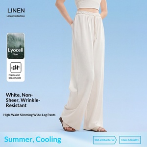 <span class=keywords><strong>Pantalon</strong></span> large personnalisé pour <span class=keywords><strong>femme</strong></span> en mélange de lyocell et de <span class=keywords><strong>lin</strong></span> de qualité supérieure, taille haute, <span class=keywords><strong>coupe</strong></span> <span class=keywords><strong>droite</strong></span> ample, décontracté et respirant, Été 2026 - Product Image 1