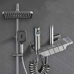 Ensemble <span class=keywords><strong>de</strong></span> douche mural moderne en laiton et acier inoxydable avec robinet mitigeur à bouton <span class=keywords><strong>piano</strong></span>, pommeau <span class=keywords><strong>de</strong></span> douche pluie et jet pulvérisateur - Product Image 2