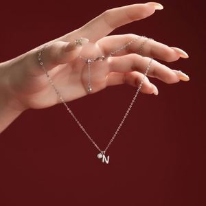 Dylam Rhodium Plated Dainty CZ Alphabet -N- Letter Necklace, Personalized Name <b>Initial</b> Necklace for Women Female - Product Image 2