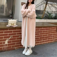 Herbst/Winter Lazy Style Warme knielange verdickte Frauen Strickjacke Pure Mink Fleece Strick pullover Frauen Warmer Mantel
