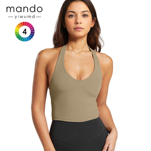 Suave comodidad ligero secado rápido Yoga camisetas sin mangas Spandex/<span class=keywords><strong>Nylon</strong></span> mujeres Halter sujetador V cuello verano espalda descubierta deportes - Product Image 5
