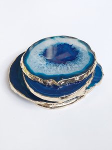 Posavasos de Ágata Azul Pulida con Borde Dorado, Forma Irregular, para Decoración del Hogar o Regalo - Product Image 3