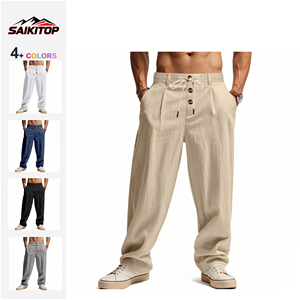 Pantalons de sport décontractés amples en coton <span class=keywords><strong>et</strong></span> lin respirant pour hommes, style européen <span class=keywords><strong>et</strong></span> américain, printemps <span class=keywords><strong>et</strong></span> été - Product Image 1