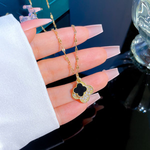 חדש מצופה זהב מעוקב זירקון זהב מצופה תכשיטי <span class=keywords><strong>4</strong></span> ארבעה עלה תלתן שרשראות נירוסטה קולר - Product Image 4