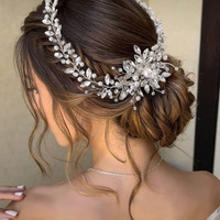 Serre-tête de mariée de luxe en strass argentés et cristaux, fait main, avec perles, peigne à cheveux floral flexible pour mariées