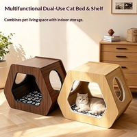 Nouvelle table d'appoint compacte hexagonale semi-fermée intégrée avec lit pour chat, table de chevet multifonctionnelle, table basse en panneau de bois