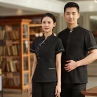 Nouveau design Vague de mer logo personnalisé Serveur chinois Formel Serveur Uniforme T-shirt Restaurant Uniformes