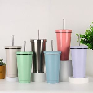 Gobelet de voyage isotherme en acier inoxydable 16 oz (500 ml) avec logo personnalisé, écologique, durable, avec paille et couvercles - Product Image 5