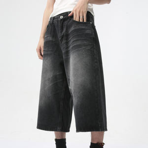 Pantalones vaqueros de pierna ancha holgados rectos de verano para <span class=keywords><strong>hombre</strong></span> personalizados, pantalones cortos de mezclilla recortados drapeados de pierna ancha negros, pantalones vaqueros holgados para <span class=keywords><strong>hombre</strong></span> - Product Image 3