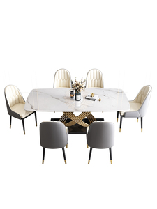 Sang Trọng Nhà Hàng Hiện Đại Phòng Ăn Bảng Hình Chữ Nhật Vuông Tròn Bằng Gỗ Kết Cấu Bằng Đá Cẩm Thạch Bàn Ăn Kim Loại Bàn Ăn Chân - Product Image 6