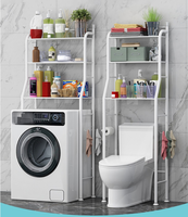 Étagère de rangement pour linge gain de place au-dessus de la machine à laver, en acier blanc thermolaqué avec barre porte-serviettes et crochets pour buanderie