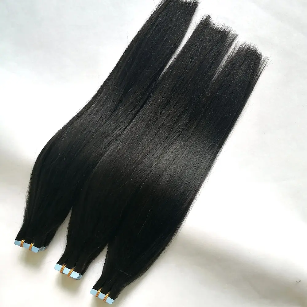 Yaki Straight Tape In Hair Extensions Indian Raw Unprocessed Human Hair Can Be Straightened And Colored