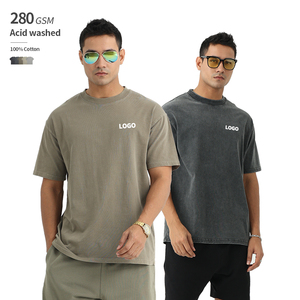 Camisetas de Algodón 100% de 280 GSM con Lavado Ácido y Efecto Desgastado, Venta al por Mayor, OEM, Logotipo Personalizado, Camisetas Vintage para Hombre de Peso Pesado - Product Image 1