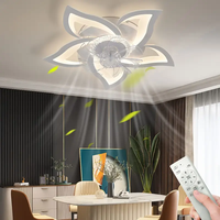 Kipas desain bunga plafon dengan lampu LED pintar, lampu kipas instalasi semi-flush dapat diredupkan untuk ruang tamu kamar tidur dapur