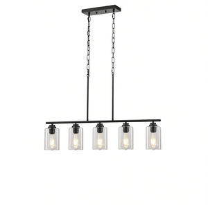 DB Wholesale Suspension rectangulaire 5 lumières E26 Cuivre noir réglable pour îlot de cuisine LED Blanc chaud 3000K - Product Image 1