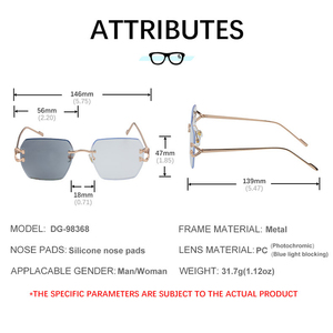 <span class=keywords><strong>Gafas</strong></span> <span class=keywords><strong>de</strong></span> <span class=keywords><strong>Sol</strong></span> <span class=keywords><strong>de</strong></span> Moda 2026, Diseño Moderno, Logotipo Personalizado, Sin Montura, Fotocromáticas, Anti Luz Azul, UV400, para Mujer - Product Image 3