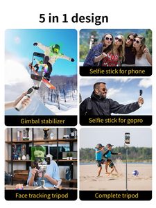 Stabilisateur à cardan 4 en 1 pour iPhone, trépied Sefie Stick avec suivi automatique du visage pour l'enregistrement vidéo Tik Tok, avec rotation à 360 ° - Product Image 6