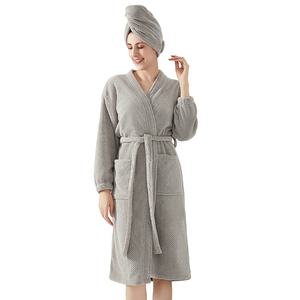 Mejor Venta De terciopelo Coral de lujo Yukata pijamas gruesos de manga larga hasta la rodilla Toalla de baño para hombres mujeres verano franela adulto - Product Image 2