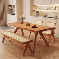 Table à manger moderne en bambou avec baleine, ensemble de chaises rectangulaire pliable pour ordinateur et bureau de travail de 6 places