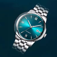 Montre mécanique automatique haut de gamme avec cadran soleil, bracelet en acier inoxydable, affichage de la date, étanche, montre-bracelet de style professionnel