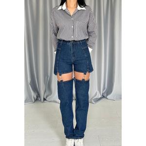 Conjunto de Dos Piezas de Mezclilla Azul con Tirantes y Diseño Recortado, Conjunto de Jeans de Moda para Mujer - Product Image 3