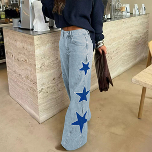 <span class=keywords><strong>Jeans</strong></span> da <span class=keywords><strong>Donna</strong></span> Channel Fashion con Patchwork a Stella, Gamba Dritta, Vita Media, Decorati con Perle, Stile <span class=keywords><strong>Boyfriend</strong></span> Effetto Vissuto, Tendenza 2026 - Product Image 2