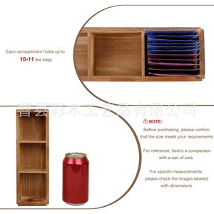 Wooden <b>Tea</b> Bag Storage <b>Box</b> Rectangle Three Compartment Organizer For Office Desk Use - Product Image 1