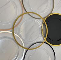 Assiettes de présentation rondes en plastique transparent avec bordure dorée Assiette de présentation en acrylique de 13 pouces décorative pour mariage Vente en gros