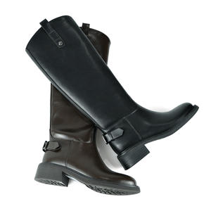 <span class=keywords><strong>Stivali</strong></span> da Equitazione al Ginocchio in <span class=keywords><strong>Pelle</strong></span> Marrone Scuro da <span class=keywords><strong>Donna</strong></span> - Punta Tonda, Tacco Quadrato, Decorazione con Fibbie, <span class=keywords><strong>Stivali</strong></span> alla Moda - Product Image 2