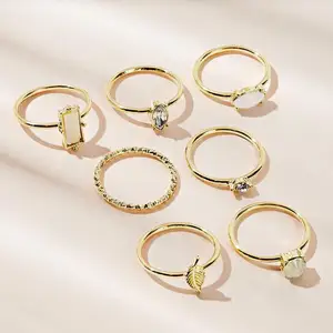 Nieuwe Mode Europese En Amerikaanse Stijl Eenvoudige Vergulde Leaf Ring En Bar Ring Sets Voor Vrouwen
