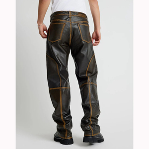 D-ring sul passante della cintura resistente in tessuto <span class=keywords><strong>con</strong></span> cuciture a contrasto a vita bassa e rilassata <span class=keywords><strong>con</strong></span> cinque <span class=keywords><strong>tasche</strong></span> Unisex <span class=keywords><strong>pantaloni</strong></span> in finta pelle - Product Image 3