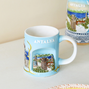 Set di Souvenir in Ceramica Personalizzato delle Attrazioni Turche, Piatto e Tazza Commemorativi del Turismo Europeo in Porcellana con Design in Rilievo 3D - Product Image 4