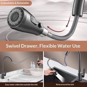 Grifo de Cocina de Diseño Moderno y Sencillo con Válvula de Cerámica, Caño Extraíble para Agua Fría/Caliente, Montado en Encimera para Verduras - Product Image 2