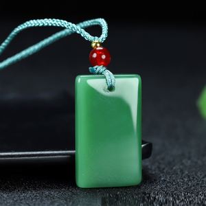 Minimalist Green Jade Safety Brand Pendant White Jade Square Necklace Unisex Couple Clothing Accessory Jade Stone Orname - Product Image 3