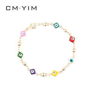 กำไลข้อมือผู้หญิง CM <span class=keywords><strong>YIM</strong></span> 2021 สีแดงน้ำเงิน ประดับด้วยจี้รูปดวงตาปีศาจ ชุบทอง 14K ดีไซน์ทันสมัย เหมาะสำหรับงานแต่งงาน ขายส่ง เครื่องประดับแบบหยดน้ำมัน - Product Image 1