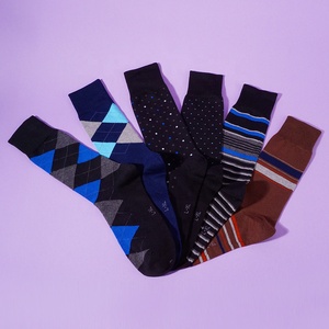 Nueva moda, venta al por mayor, divertidos 6 pares de puntos a cuadros, rayas, Funky, oficina, negocios, vestido, <span class=keywords><strong>calcetines</strong></span> para hombres, paquete - Product Image 2