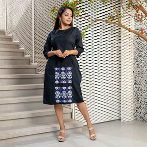 Vestido Corto Bordado de Algodón Negro Premium, Ropa Casual Transpirable y a la Moda para Mujer - Product Image 5