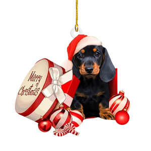 Ornements de Noël en forme de teckel, décorations suspendues en acrylique pour arbre, pendentif chien pour la voiture et la décoration de la maison - Product Image 2