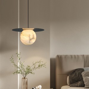 Lámpara colgante de mármol natural, redonda, E27, LED, luz blanca cálida, de un solo cabezal, para decoración de dormitorio u hotel - Product Image 2