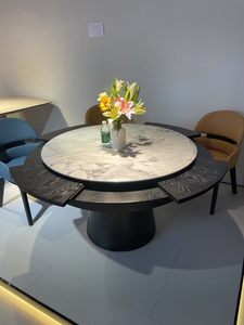 <span class=keywords><strong>Table</strong></span> à manger ronde pivotante en céramique de style nordique médiéval, design italien minimaliste moderne de luxe, assemblage requis - Product Image 4