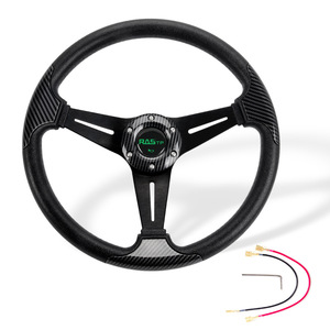 Volant de course 345 mm en PU, 3 branches, style fibre de carbone pour voiture - Product Image 3