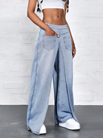 Femmes Y2K Style Regular Fit Casual Simple Automne Tissé Denim Pantalon Taille Basse Jambe Droite Jeans avec Poche Avant Couverture
