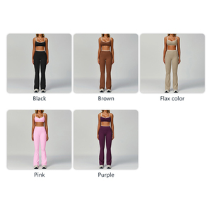 Tuta sportiva Casual estiva D-TZ9238-3 da <span class=keywords><strong>donna</strong></span> con motivo solido reggiseno a contrasto pantaloni a campana per <span class=keywords><strong>abbigliamento</strong></span> Yoga da corsa all'aperto - Product Image 4