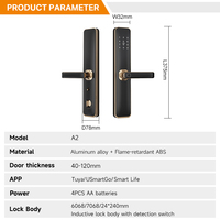 Cerradura Inteligente para Puerta UIELOCK A2, TUYA WIFI, con Tarjeta, Huella Dactilar, Código Biométrico, para Puerta de Madera, Apartamento, Casa, Hotel