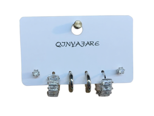 Qjnyajare French Style <b>Earrings</b> Set With <b>Emerald</b> Cut Zircon Studs And <b>Hoops</b> For Women Fashion Jewelry Alloy Material - Product Image 1